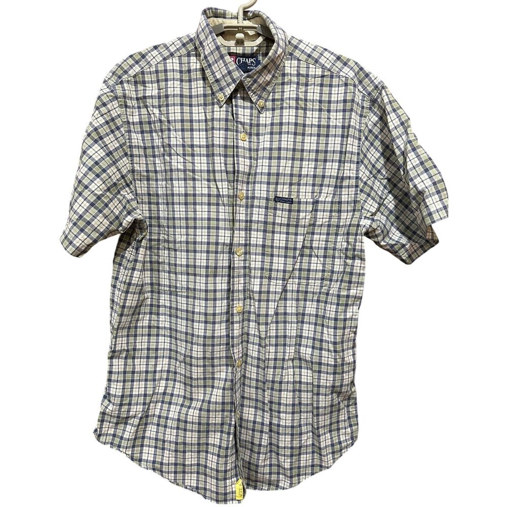 Chaps by Ralph Lauren Shirt Men M Blue Green Plaid Cotton LIGHT STAIN COLLAR